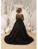 High Low Black Dots Tulle Floor Length Flower Girl Dress